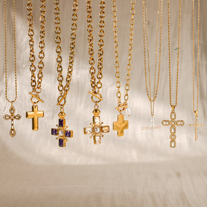 <b>Cross</b> Necklace Women's Gold <b>Chain</b> Pendant Geometric <b>Cross</b> Jewelry Fashion Layered Necklaces Autumn Winter Accessory - Product Image 2