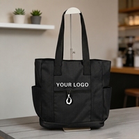 Sac fourre-tout spacieux en toile noire avec logo personnalisé, multi-poches, sac à couches approuvé par les mamans pour les essentiels de bébé, les courses et les voyages