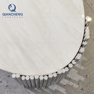 QIANCHENG Bàn Cà Phê Kim Loại Hình Bầu Dục Sofa Đồ Nội Thất Phòng Khách Cho Căn Hộ Bàn Tạo Điểm Nhấn Bằng Gốm Trắng Bóng Cao Hình Bầu Dục - Product Image 4