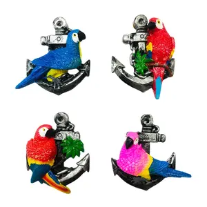 Hersteller individueller kreativer Kühlschrank magnetischer Harz-Segel-Anker Papageien-Skulptur Kühlschrank-Magnet