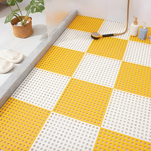 Tapis de douche antidérapant en PVC, motif géométrique carré, tapis de bain pour salle de bain, drainage, rose, blanc, gris, bleu, vert, jaune, design moderne - Product Image 4