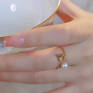 White Dew Reed And Jade Pearl Ring For Women Butterfly Design Gold Plated Adjustable Fashion Jewelry Gift - Product Image 3