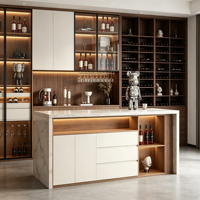 Meuble Bar Haut de Gamme en Chêne Massif sur Mesure, Écologique, avec Éclairage Ambiant et Tiroirs Cachés, pour la Maison Moderne