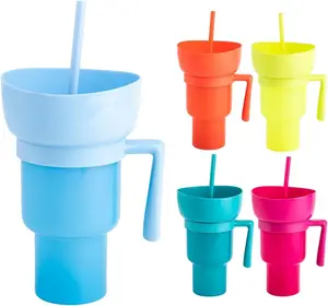 Tik Tok pop 32oz stadyum Tumbler plastik aperatifler ve meze stadyum içecek bardakları 2 In 1 patlamış mısır içme fincan payet ile