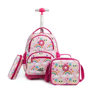Tas sekolah troli pelangi, tas ransel sekolah Polyester, tas ransel sekolah simpel Modern untuk sekolah, tas buku anak perempuan