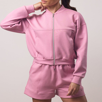 Blouson aviateur de gymnastique avec logo personnalisé pour femmes coupe ample fermeture éclair haut court actif coton poches coupe sèche respirant plaine veste de sport vierge