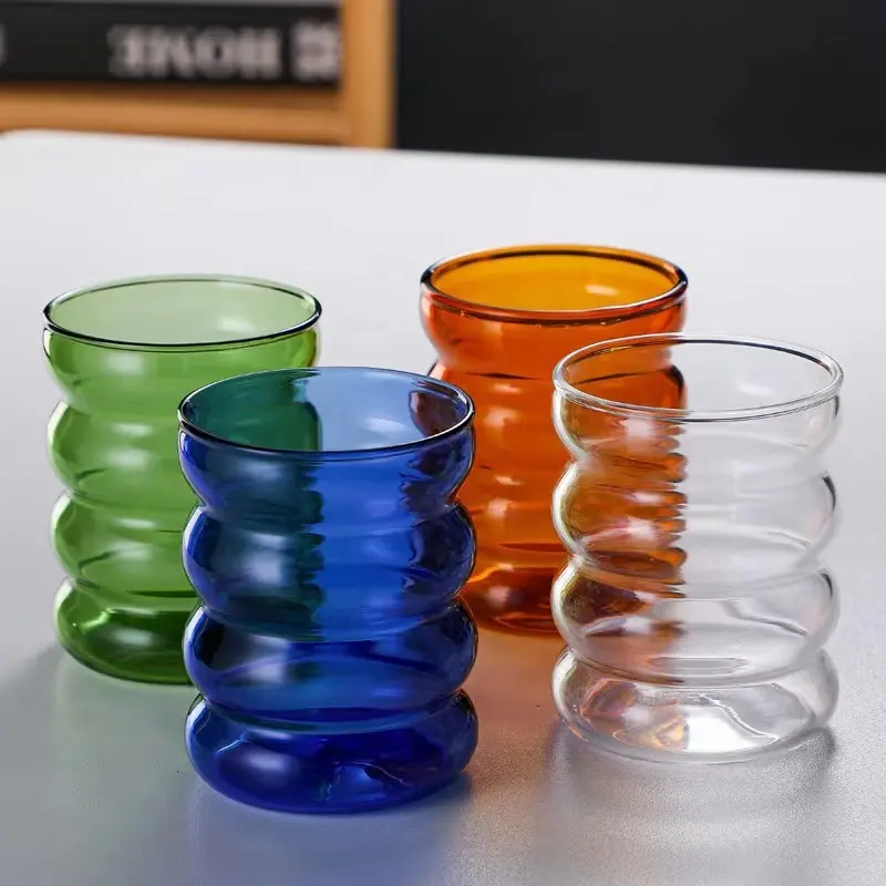 High quality creative colored single layer coffee glass spiral milk juice single transparent borosilicate glass water glass