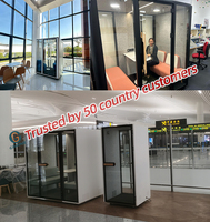 Cabina de Oficina Insonorizada Comine, Sofá Esquinero de Tela con Respaldo Alto, Estructura Moderna de Aleación de Aluminio, Iluminación LED, Venta Caliente
