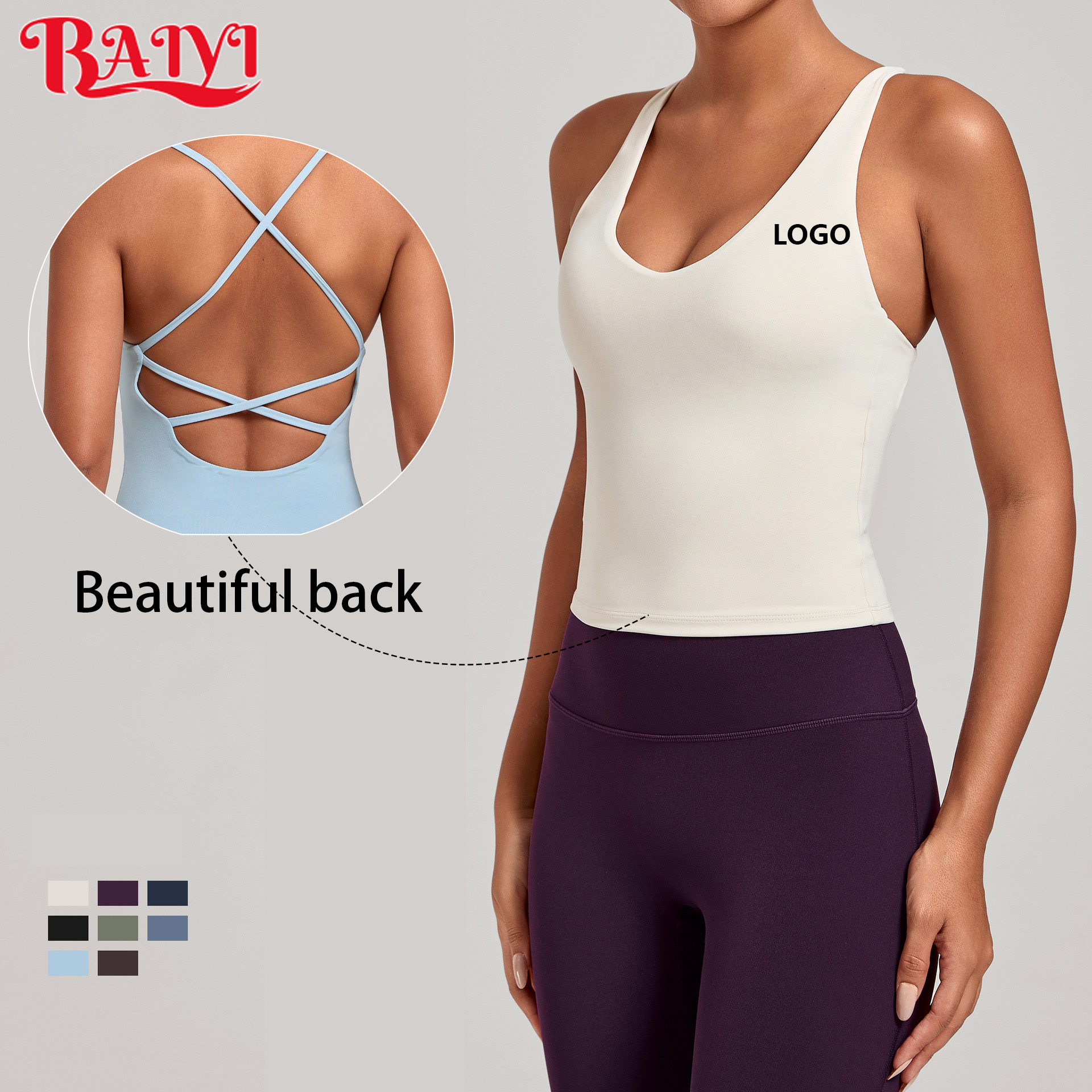 Custom OEM Quick Dry Backless Workout tank Top Elastic Breathable Nylon Spandex Women Workout Training Sports Activewear Top