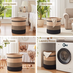 Cesta de almacenamiento de alta calidad, cesta de Manta tejida de cuerda de algodón multifuncional plegable <span class=keywords><strong>para</strong></span> limpiar juguetes <span class=keywords><strong>para</strong></span> el salón - Product Image 3
