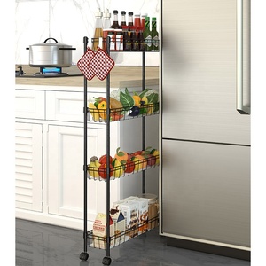 Chariot de rangement utilitaire mobile en fil métallique Chariot de rangement mince Chariot de cuisine étroit à 4 niveaux <span class=keywords><strong>sur</strong></span> roues pour les petits espaces - Product Image 2