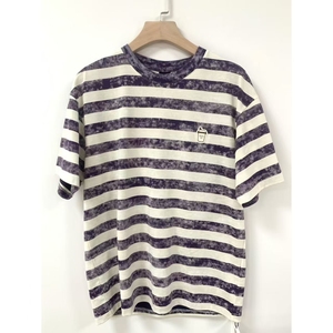 T-shirt casual da uomo a maniche corte estiva 2026, 100% cotone, a <span class=keywords><strong>righe</strong></span> <span class=keywords><strong>bianche</strong></span> <span class=keywords><strong>e</strong></span> nere, girocollo ampio, nuovo stile giapponese - Product Image 2
