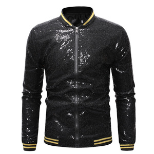 Chaquetas y abrigos de lentejuelas negras para hombre New Shinny Glitter Nightclub Disco DJ Prom Jacket Bomber Male Jaqueta Masculina - Product Image 2