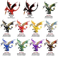 MOC Créatif Dragon Flamme Médiéval Blocs de Construction Géants Figurine d'Action Briques Modèle Jouet DIY en Plastique ABS pour les 14 ans et plus