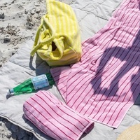 Sacs fourre-tout en tissu rayé 100 % coton avec logo personnalisé, sac à main de plage rose et blanc pour femmes, sac de voyage portable pour le week-end