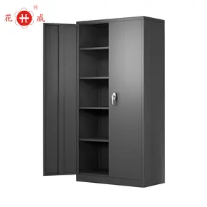 Kabinet penyimpanan logam kantor, lemari arsip pintu ayun hitam dengan 4 rak dapat disesuaikan, lemari logam