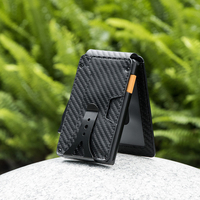 Dompet Kartu Bisnis Pria Minimalis Tipis Anti RFID Casekey, Bahan Serat Karbon, Lipat Vertikal, Magnetik, Pintar