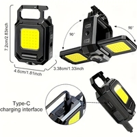 Lampe de travail Brightenlux COB magnétique rechargeable, lampe torche porte-clés pliable avec mousqueton, lumière USB EDC pour situations d'urgence