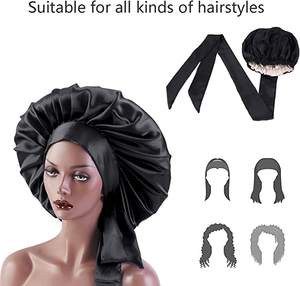 Lingsheng vente en gros Double couche Bonnets doublés en Satin avec longue bande Logo personnalisé pour les femmes Bonnet sommeil bonnet de nuit couvre-chef Cape - Product Image 5