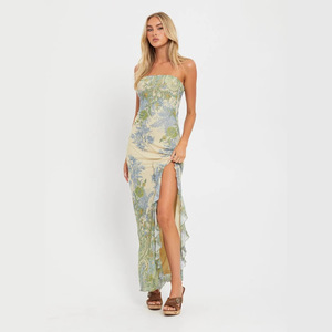 Elegante Abito Lungo Senza Maniche con Scollo <span class=keywords><strong>a</strong></span> Fascia, Stampa Floreale, Spacco <span class=keywords><strong>e</strong></span> <span class=keywords><strong>Vita</strong></span> <span class=keywords><strong>Alta</strong></span> per Donne - Product Image 3