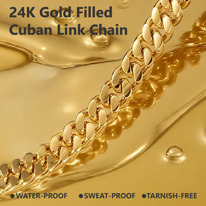 24K 골드 도금 마이애미 커브 스퀘어 컷 쿠바 링크 체인 비 변색 방수 보석 8mm 10mm 12mm 쿠바 목걸이 남성용 여성용 - Product Image 2
