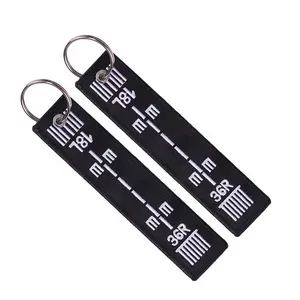 Factory wholesale brand name logo custom luxury exquisite double-sided printing key chain embroidery key chain with metal ring