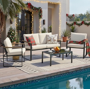Conjunto de Muebles de Jardín Duradero de 4 Piezas con Estructura de Aluminio, Mesa con Tapa de Vidrio y Cojines - Product Image 1