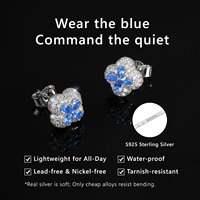 Boucles d'oreilles clous de luxe en argent sterling 925 hypoallergéniques pour femmes et hommes, motif fleur bleue CZ, saphir bleu aigue-marine, pour oreilles sensibles