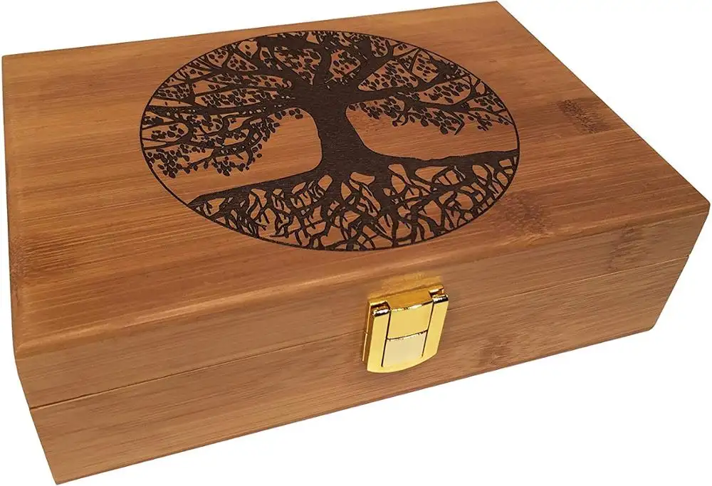 Handmade Natural Vintage Wooden Bamboo Jewelry Box With Lock