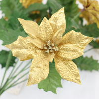 Vente directe d'usine, fleur artificielle en soie, fleur de célébration, une poinsettia, une rouge, 9 têtes, bouquet de Noël