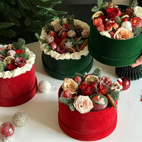 Nueva llegada caja de embalaje de flores caja redonda de flores de franela de punto de Navidad para arreglo floral