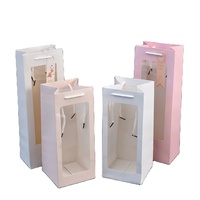 Sacs cadeaux en papier blanc et rose pour bouteille de vin simple avec fenêtre transparente, logo personnalisé, vente en gros