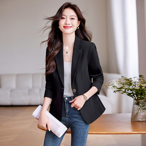 Red Women's Blazer Single <b>Button</b> Solid Color Polyester Anti-Wrinkle Long Sleeve Professional Casual Wear - Product Image 3