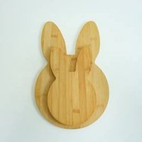 Lot de 2 plateaux de service en bambou en forme de lapin, assiettes mignonnes en forme d'animaux, assiettes d'alimentation en bambou pour enfants, kits de planches à charcuterie