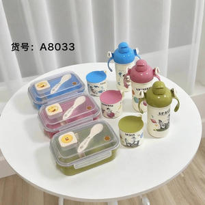 Cute Cartoon Lunch Box Set With <b>Water</b> <b>Bottle</b> Multi Size Airtight Compartment <b>For</b> <b>Kids</b> Freshness Preservation - Product Image 1