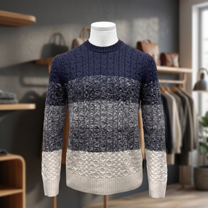 Premium Men's O Neck Character Cable Knit Long Sleeve <b>Pullover</b> <b>Sweater</b> Comfortable Slim Fit Breathable Quick-Dry Extrafine - Product Image 3
