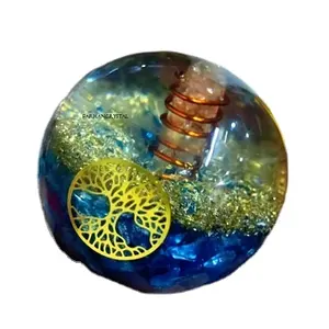Lapis lazuli orgon küre topu hayat ağacı çakra sembolü ve kristal noktası, EMF koruma orgon top şifa meditasyon