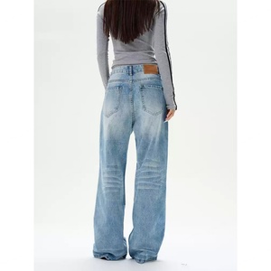 Custom New Washed <b>Blue</b> <b>Denim</b> for Women 100% Cotton Vintage Baggy Straight Pants Women's <b>Jeans</b> - Product Image 5