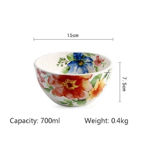 Service de table en céramique pour le petit-déjeuner, motif floral aquarelle, texture tissu, compatible micro-ondes - Product Image 5