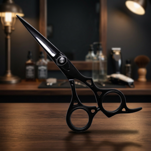 Ciseaux de coiffure professionnels ASAP Surgident, en acier inoxydable noir, à manche long courbé, pour droitiers - Product Image 5