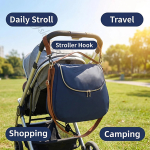 Sac à langer portable grande capacité à suspendre à la poussette avec matelas à langer |   Fermeture éclair en nylon imperméable pour les soins de bébé - Product Image 1