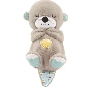 Lindo juguete de peluche de nutria para respirar, almohada de compañero para dormir con sonido, muñeco de peluche suave para niños y bebés