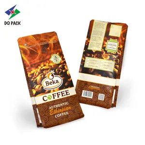 Custom Printed 250g 500g 1kg Flat Bottom Coffee Pouches Empty Coffee Bean Tea Food Packaging Pouch Bag supplier