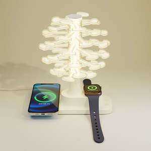 3 in 1 yaratıcı Spiral ağacı abajur atmosfer <span class=keywords><strong>LED</strong></span> gece işık masaüstü masa lambası telefon için kablosuz şarj ile izle - Product Image 2