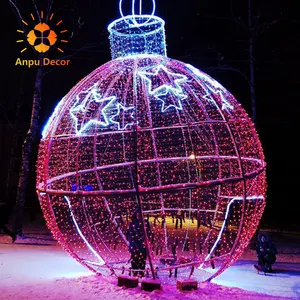 Açık su geçirmez noel 3d LED motif ışıklı tel çerçeve el yapımı büyük süs dev kemer ışık topları alışveriş merkezleri için