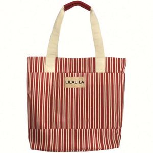 Striped Large Capacity Women Custom Shoulder Customized Logo Cotton Vintage Canvas Stripe <b>Tote</b> <b>Bag</b> - Product Image 1