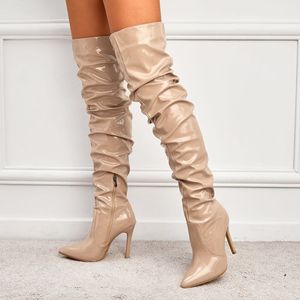Botas Largas De Mujer Big Size Wrinkle Trendy Sexy <b>Black</b> Lady Over the Knee Thigh High Boots for Women - Product Image 5