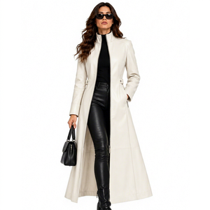 Abrigo Largo de Piel de Oveja Genuina Personalizado para Mujer, con Cierre Completo, Cuello Alto, Corte Ajustado, Prenda Exterior de Cuero Premium para Invierno, Nuevo - Product Image 1