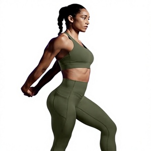 HAWK SPORTS INDUSTRIES Leggings de sport sans couture taille haute pour femme, longueur intégrale, vert olive, respirant et extensible pour l'entraînement - Product Image 1