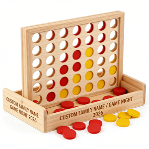 Set da Gioco Verticale Pieghevole in Legno Connect Four con Dischi Personalizzabili Incisi, Gioco da Tavolo Portatile da Viaggio per la Famiglia - Product Image 2